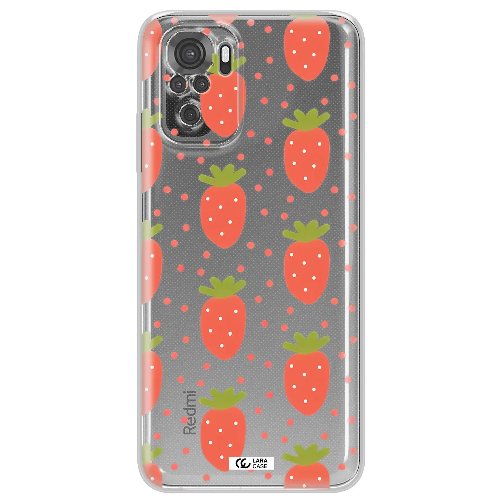 A Pattern Of Strawberries On A White Background Xiaomi Redmi Note 10S Clear Tpu Case