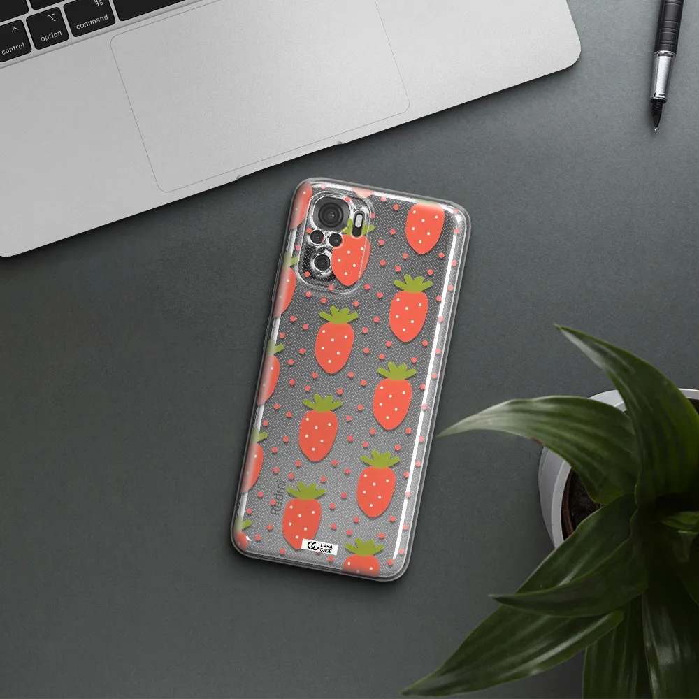 A Pattern Of Strawberries On A White Background Xiaomi Redmi Note 10S Clear Tpu Case