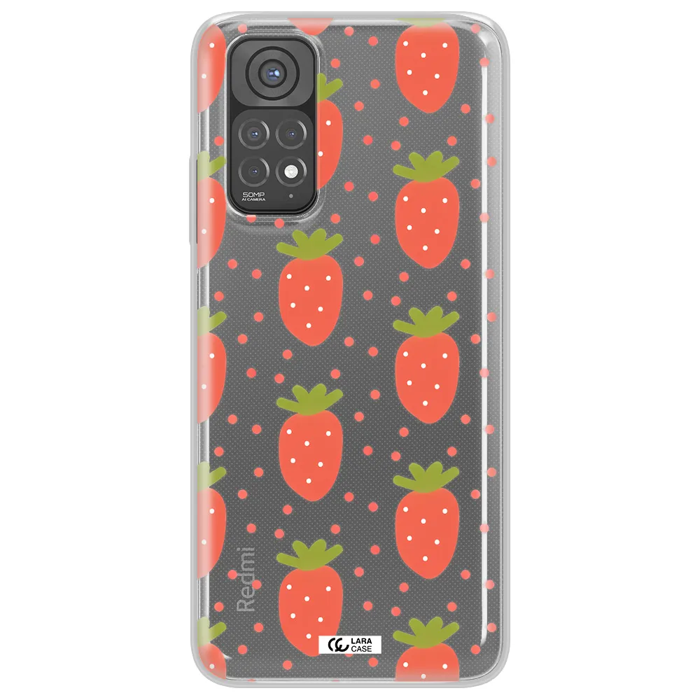 a pattern of strawberries on a white background Xiaomi Redmi Note 11 Clear TPU Case