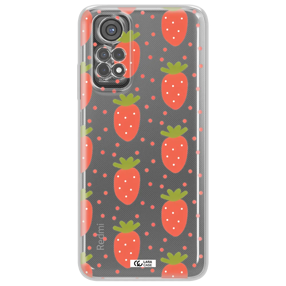 A Pattern Of Strawberries On A White Background Xiaomi Redmi Note 11S Clear Tpu Case