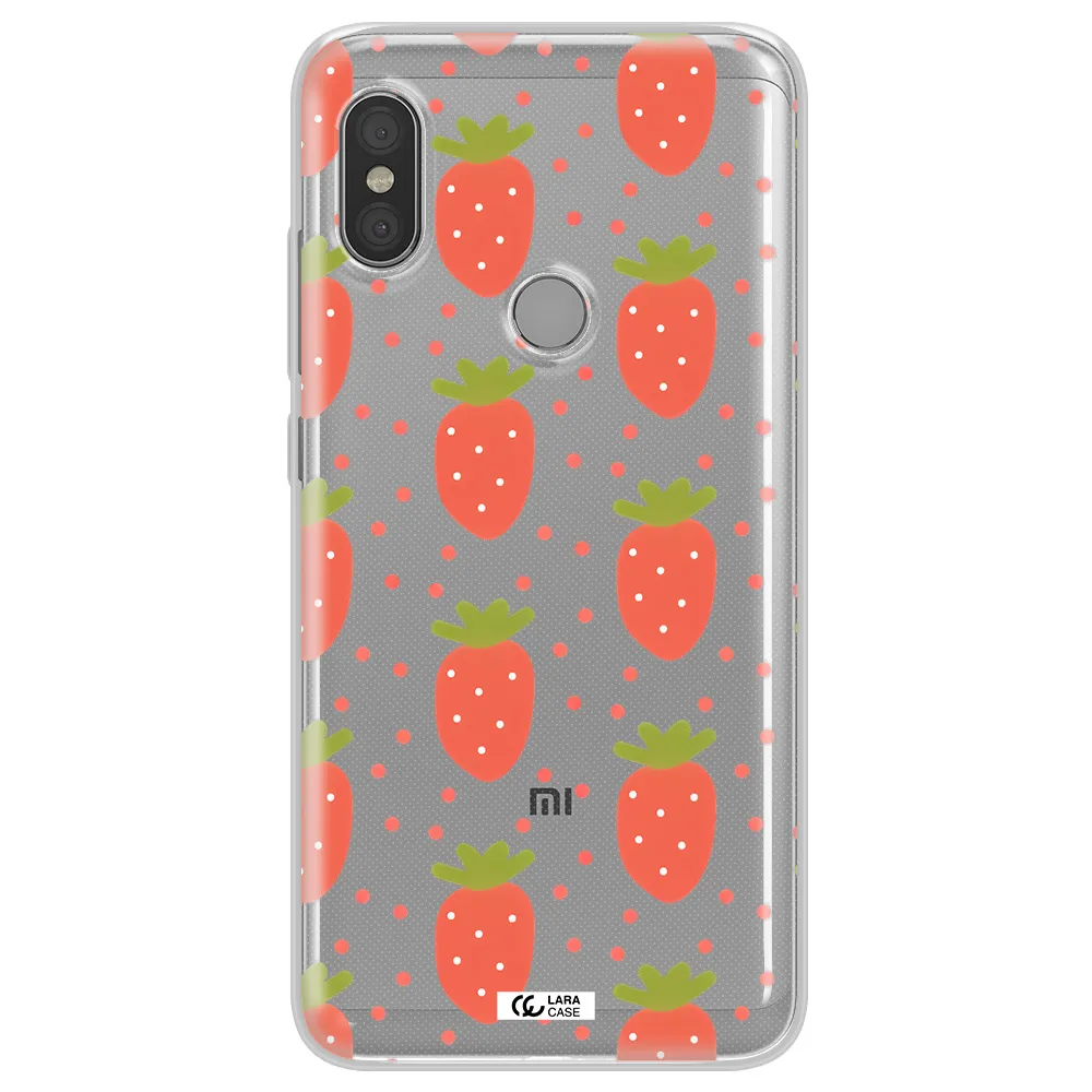a pattern of strawberries on a white background Xiaomi Redmi Note 6 Pro Clear TPU Case