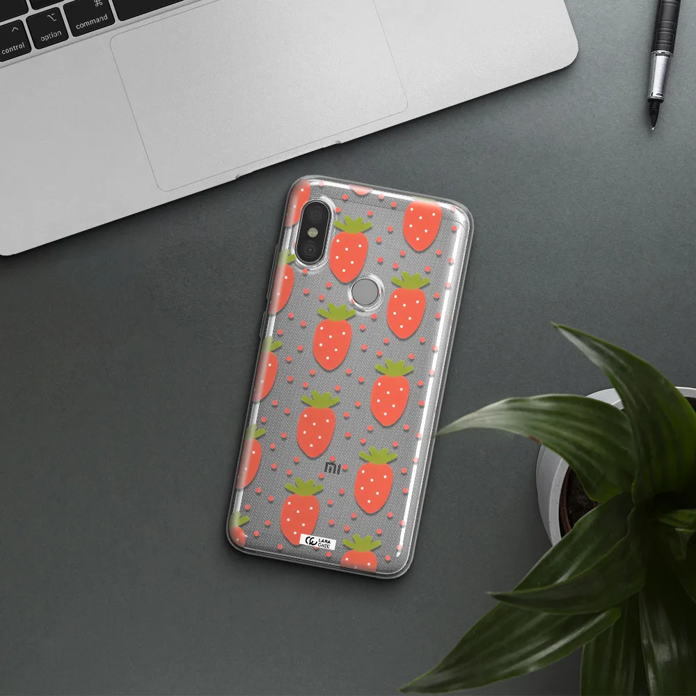 a pattern of strawberries on a white background Xiaomi Redmi Note 6 Pro Clear TPU Case