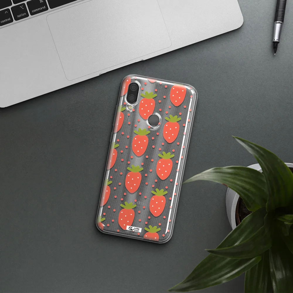 a pattern of strawberries on a white background Xiaomi Redmi Note 7 Clear TPU Case