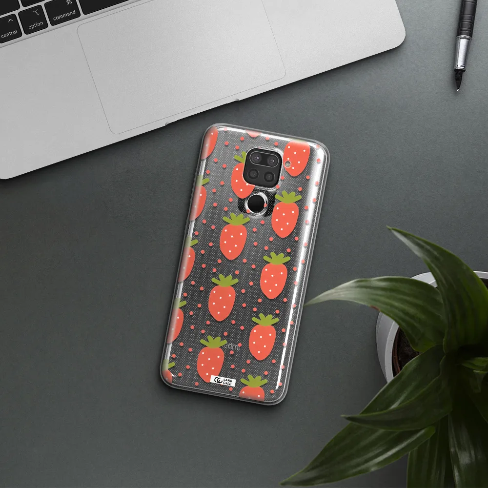 a pattern of strawberries on a white background Xiaomi Redmi Note 9 Clear TPU Case