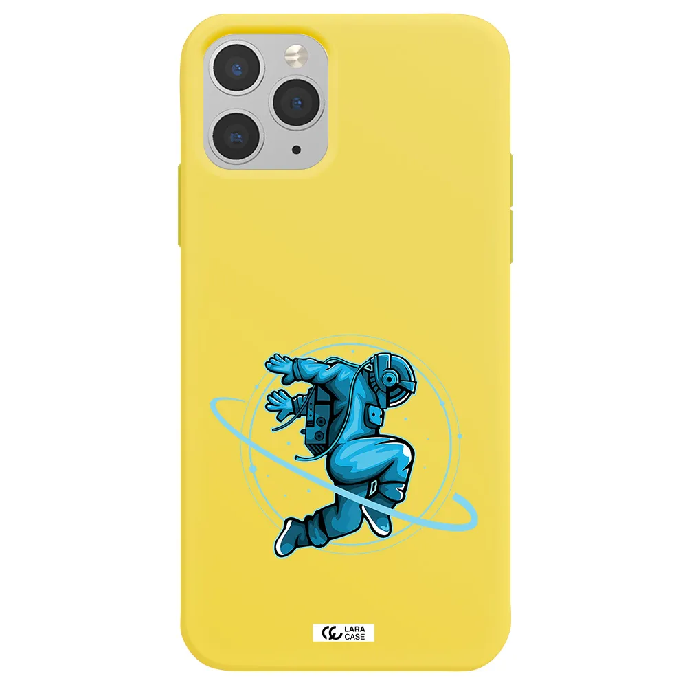 a cartoon of a man skating Apple iPhone 11 pro max Silicone canary yellow Case