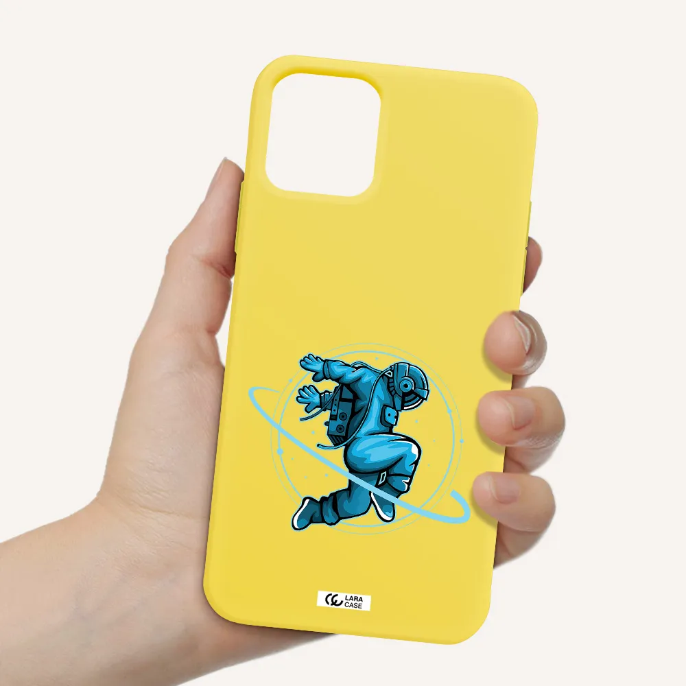a cartoon of a man skating Apple iPhone 11 pro max Silicone canary yellow Case