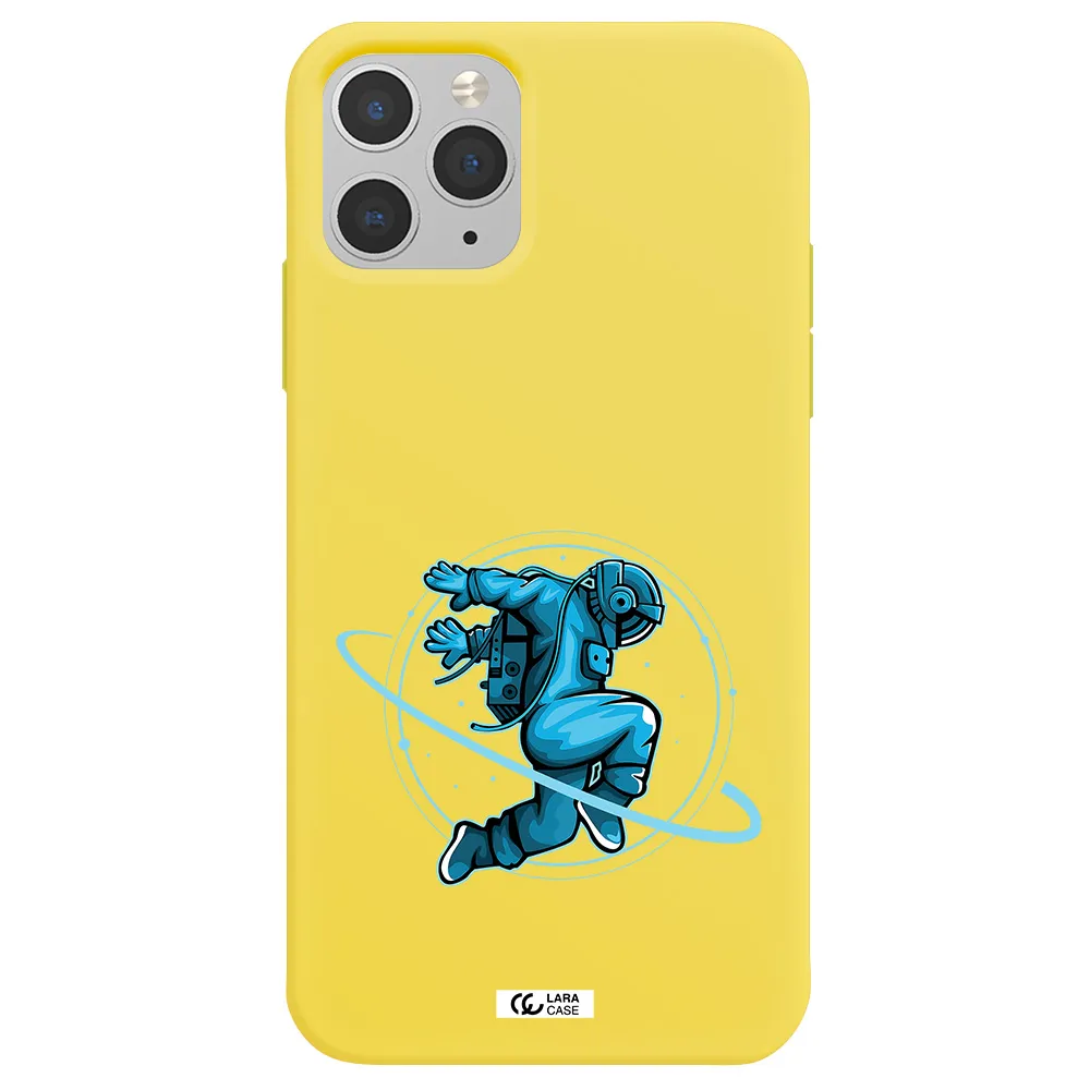 a cartoon of a man skating Apple iPhone 11 pro Silicone canary yellow Case