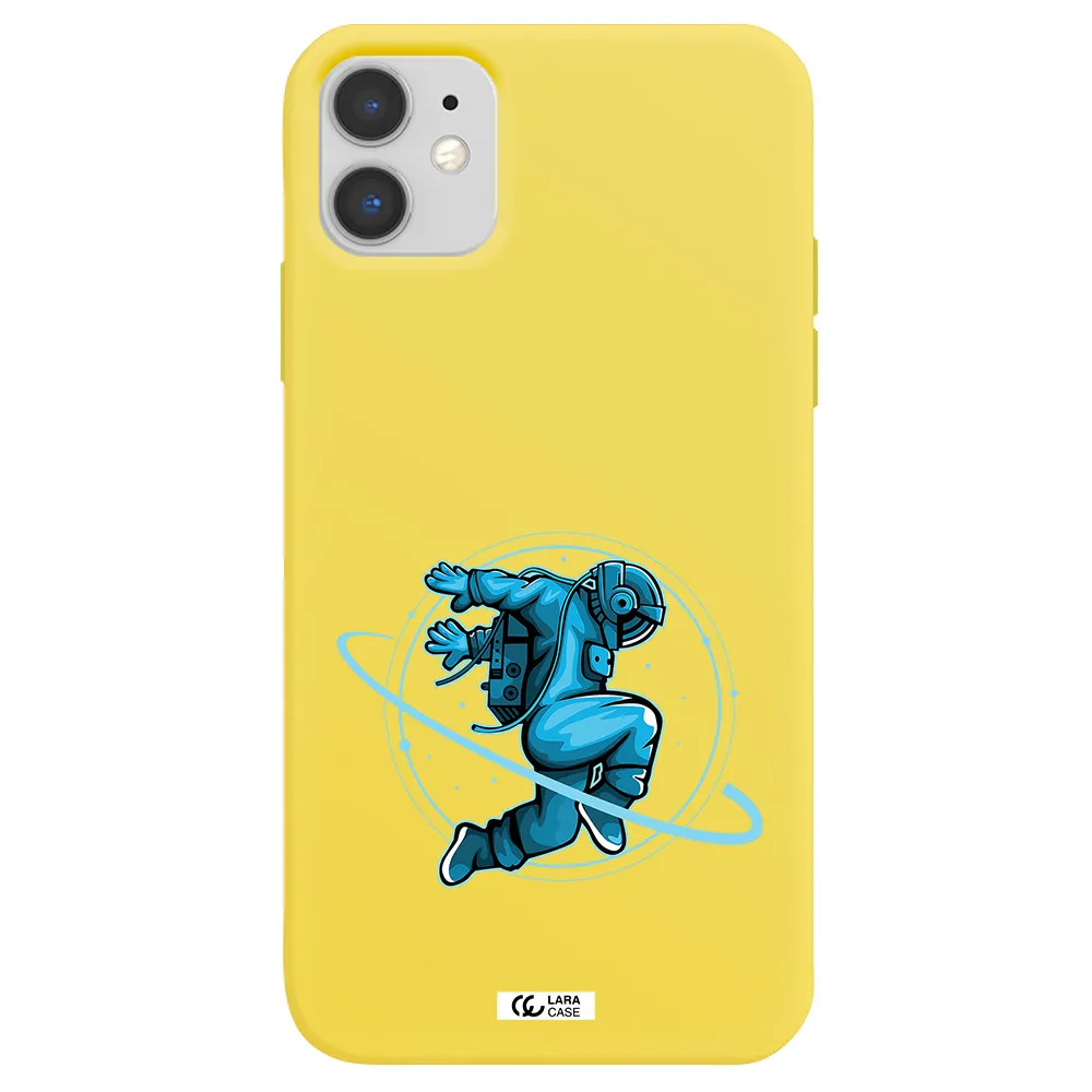a cartoon of a man skating Apple iPhone 11 Silicone canary yellow Case