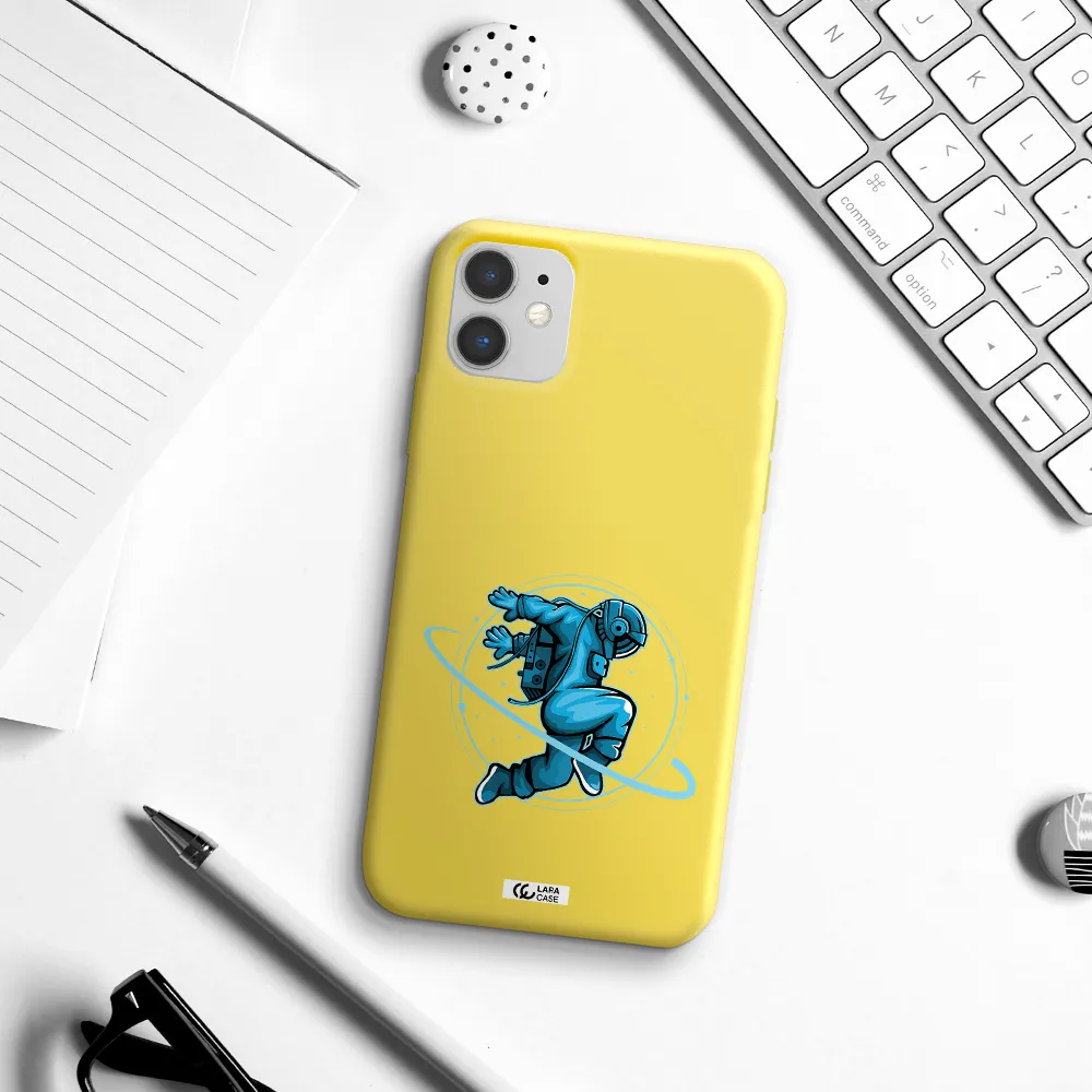 a cartoon of a man skating Apple iPhone 11 Silicone canary yellow Case