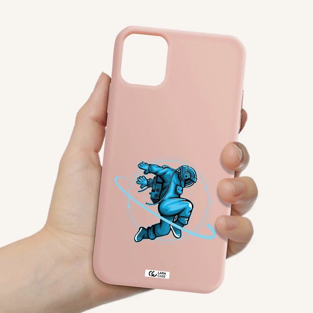 a cartoon of a man skating Apple iPhone 11 Silicone pastel pink Case
