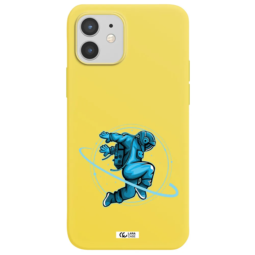 a cartoon of a man skating Apple iPhone 12 mini Silicone canary yellow Case