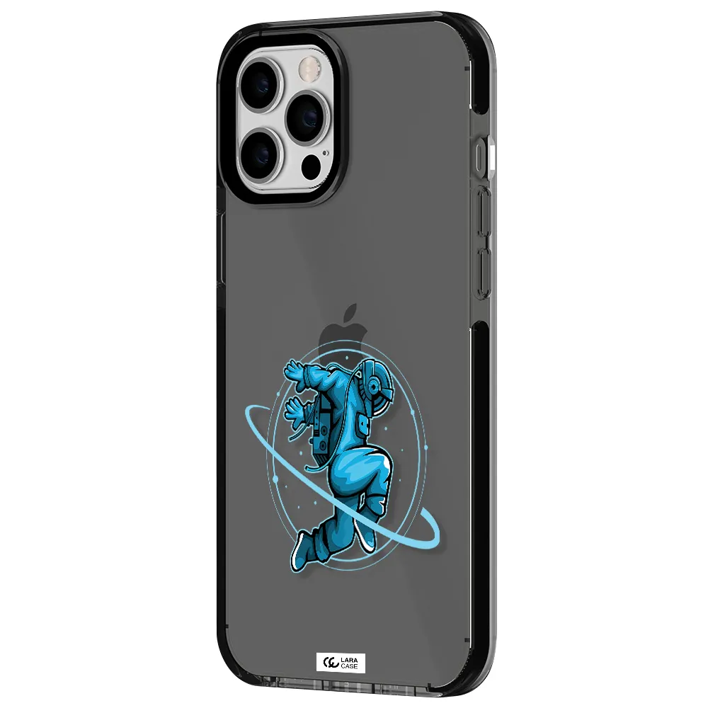 a cartoon of a man skating Apple iPhone 12 pro max impact Smoke Black Case
