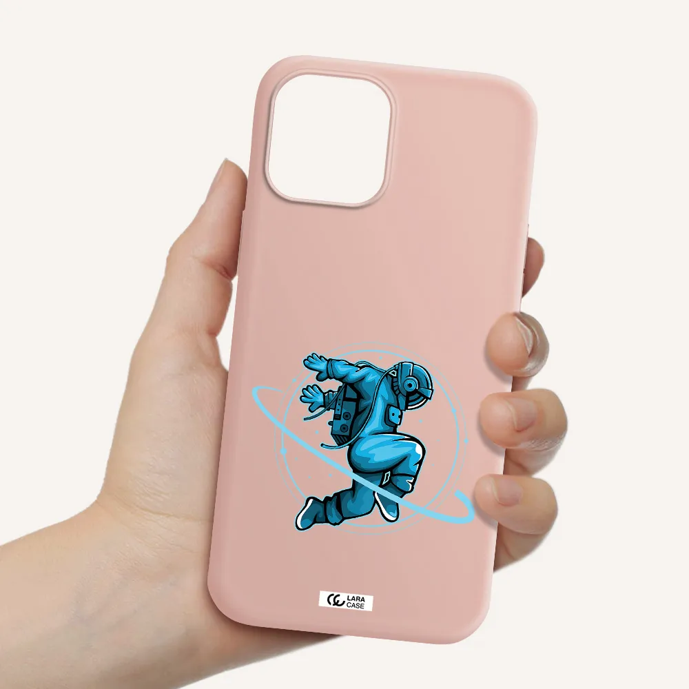 a cartoon of a man skating Apple iPhone 12 pro Silicone pastel pink Case
