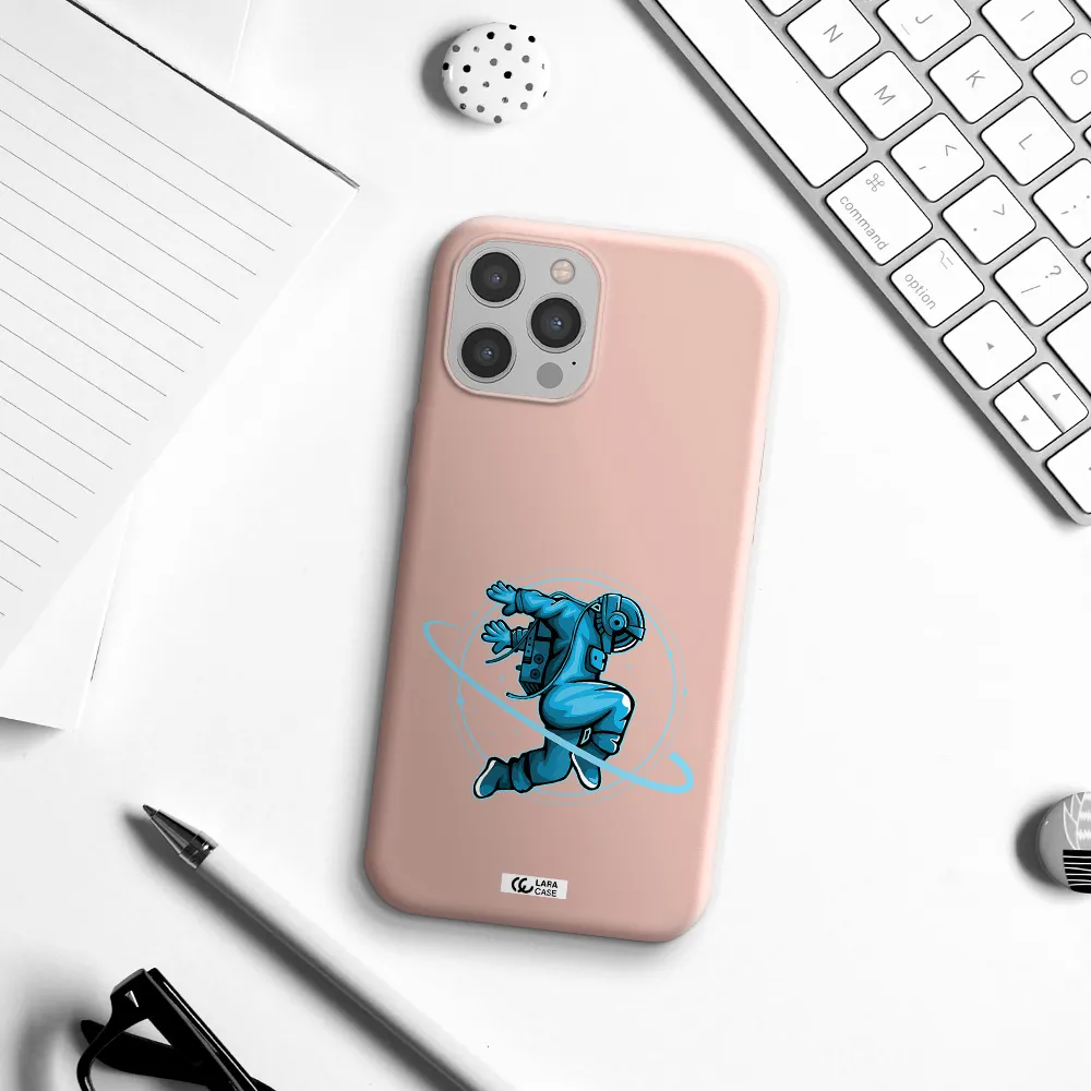 a cartoon of a man skating Apple iPhone 12 pro Silicone pastel pink Case