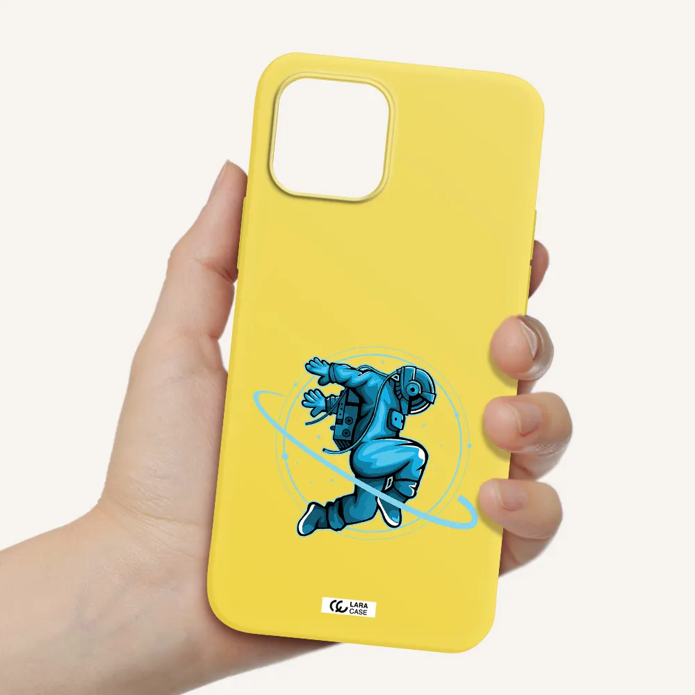 a cartoon of a man skating Apple iPhone 12 Silicone canary yellow Case