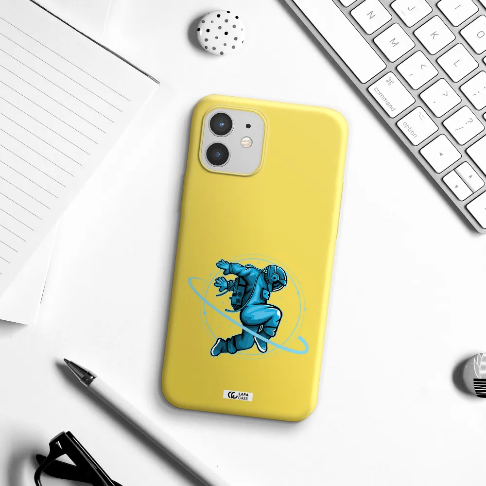 a cartoon of a man skating Apple iPhone 12 Silicone canary yellow Case