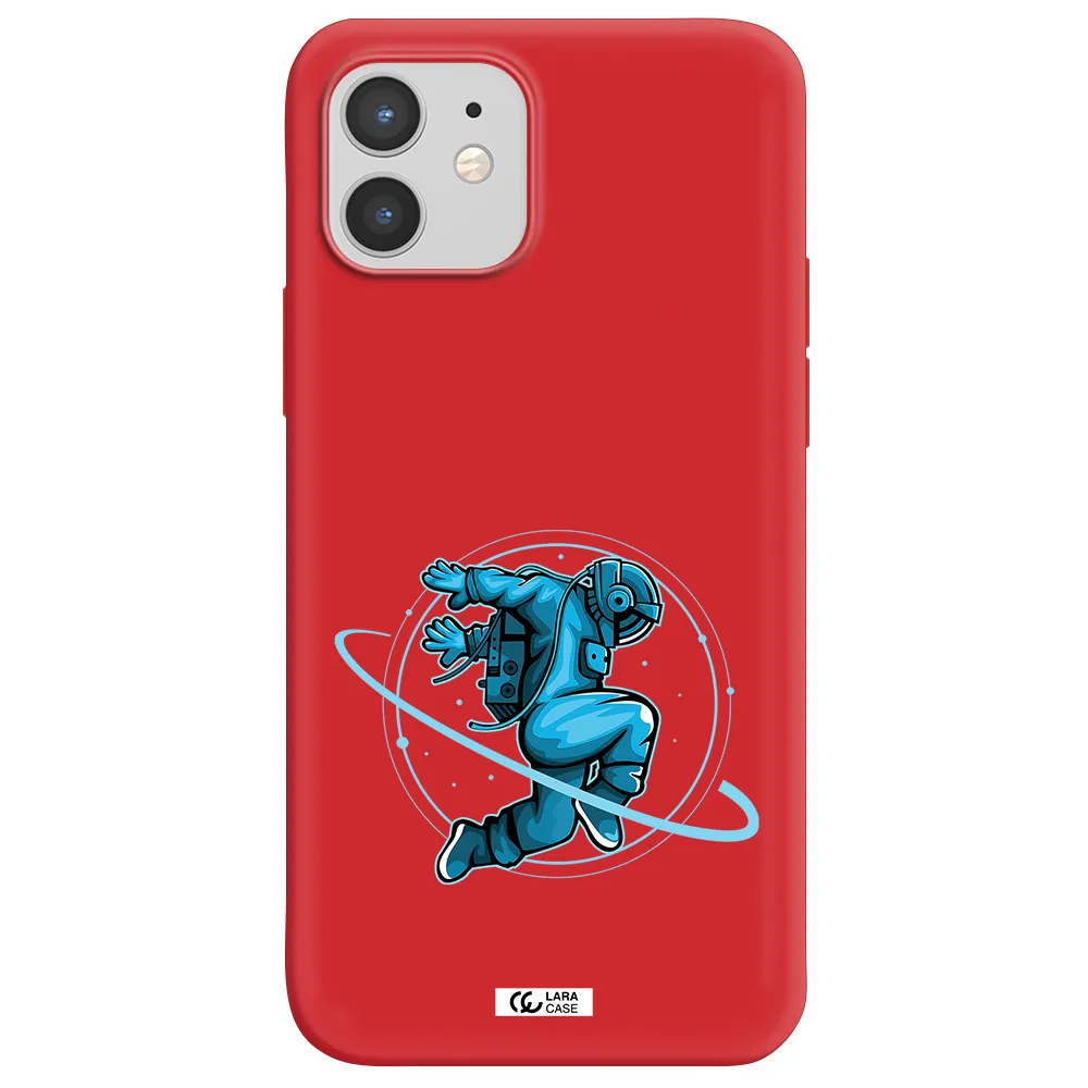 a cartoon of a man skating Apple iPhone 12 Silicone Imperial Red Case