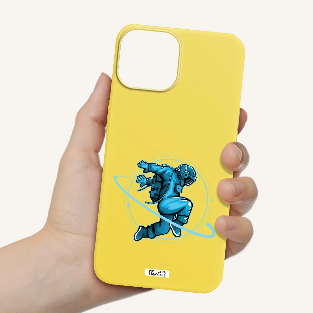 a cartoon of a man skating Apple iPhone 13 mini Silicone canary yellow Case