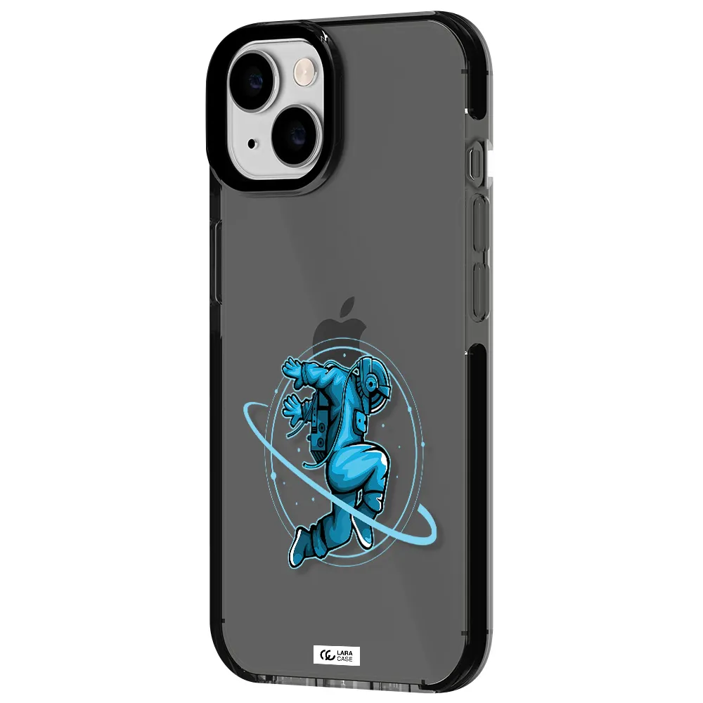 a cartoon of a man skating Apple iPhone 14 impact Smoke Black Case