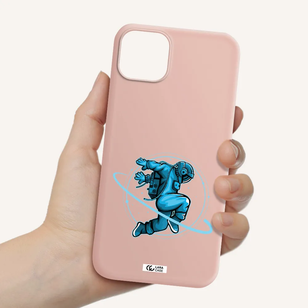 a cartoon of a man skating Apple iPhone 14 plus Silicone pastel pink Case