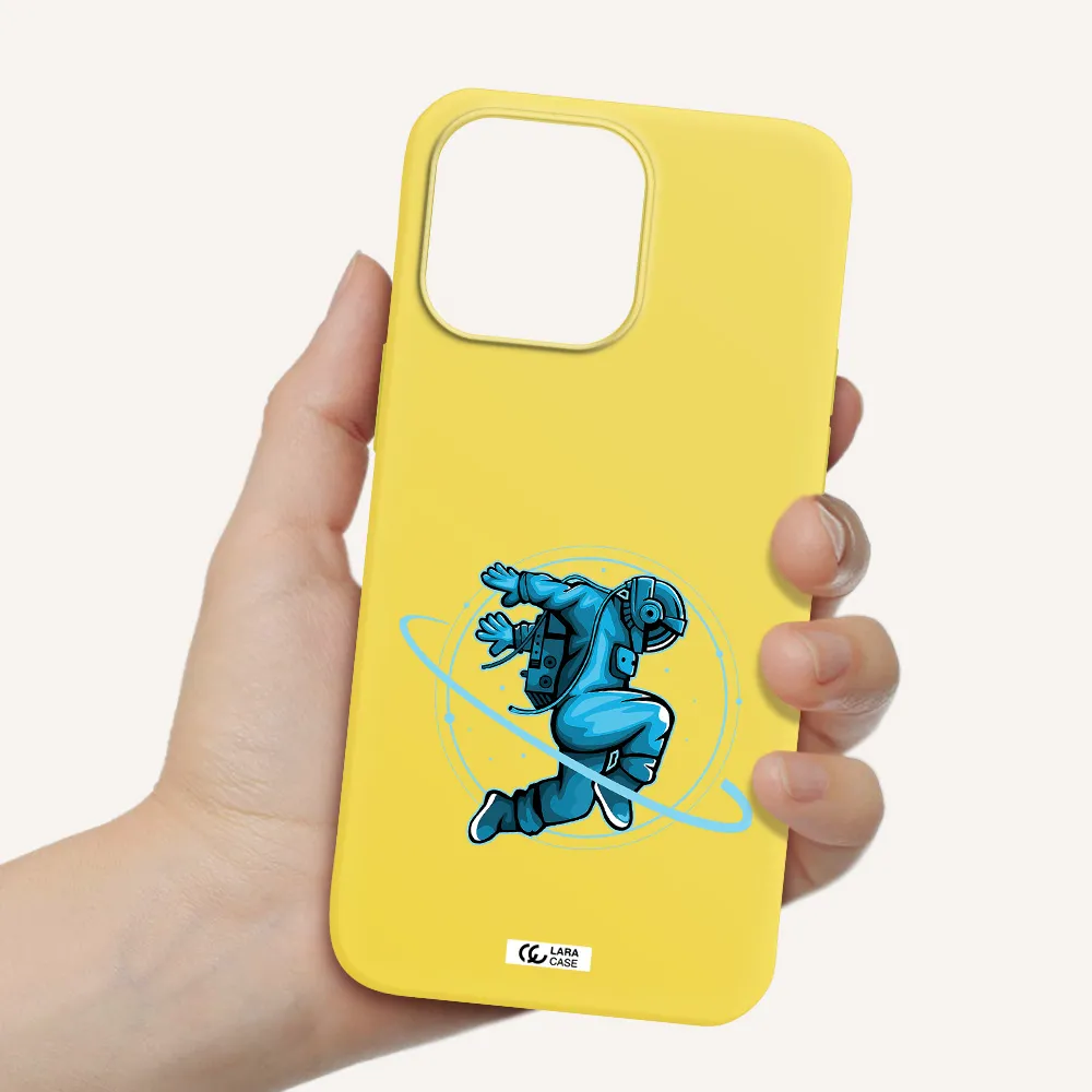 a cartoon of a man skating Apple iPhone 14 pro max Silicone canary yellow Case