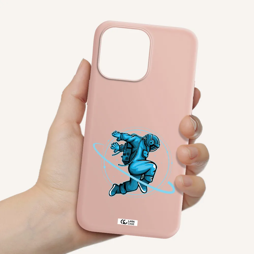 a cartoon of a man skating Apple iPhone 14 pro max Silicone pastel pink Case