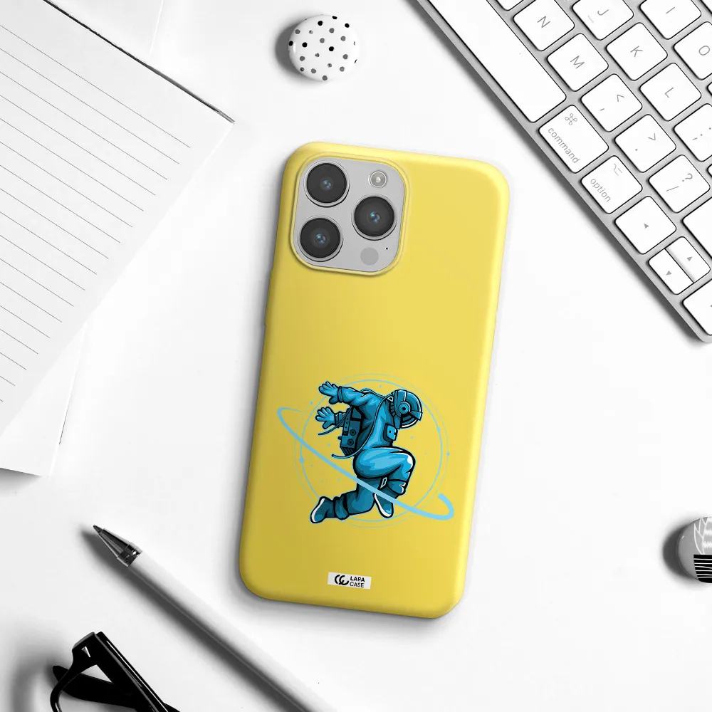 a cartoon of a man skating Apple iPhone 14 pro Silicone canary yellow Case