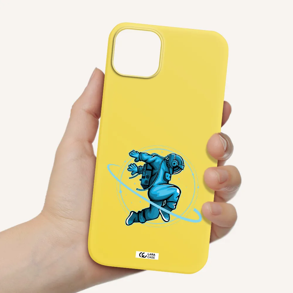 a cartoon of a man skating Apple iPhone 14 Silicone canary yellow Case