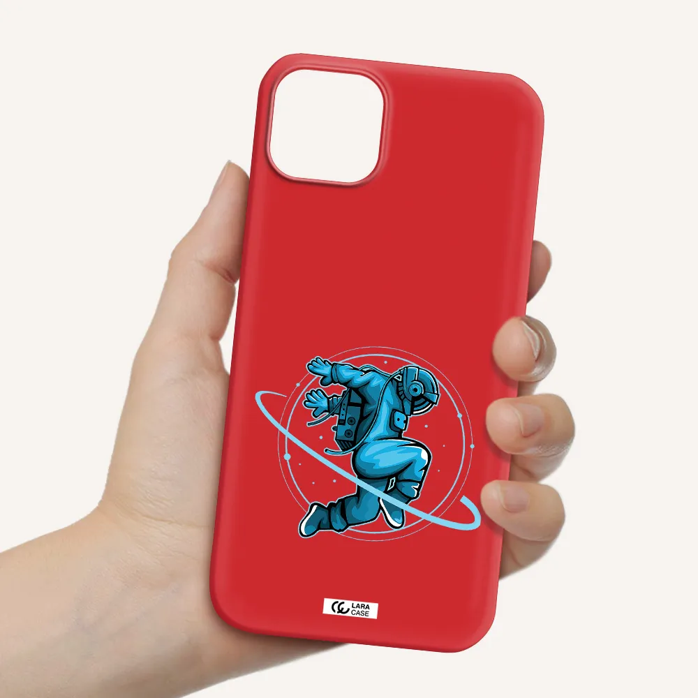 a cartoon of a man skating Apple iPhone 14 Silicone Imperial Red Case