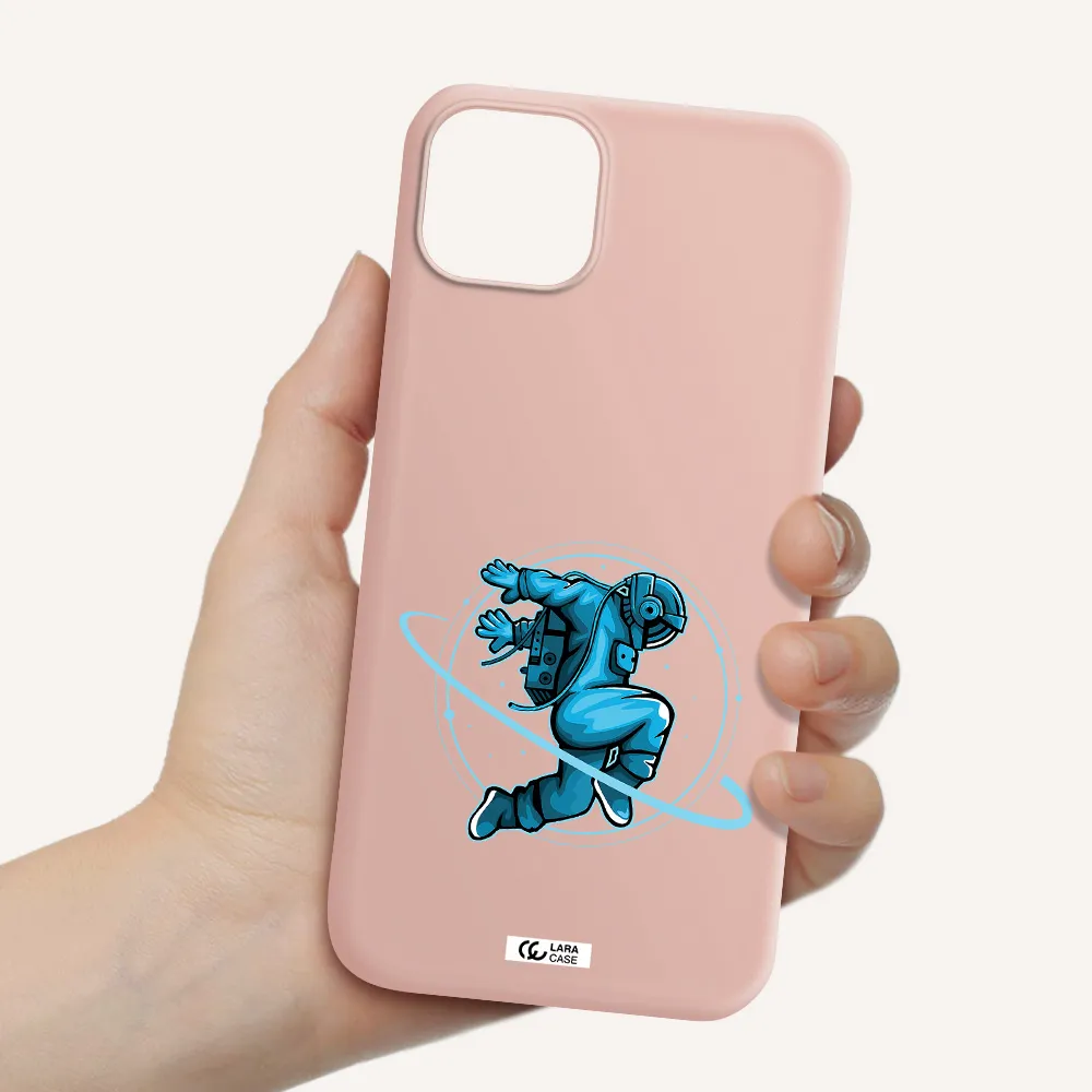 a cartoon of a man skating Apple iPhone 14 Silicone pastel pink Case