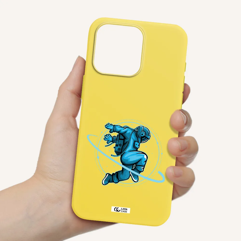a cartoon of a man skating Apple Iphone 15 Pro max Silicone canary yellow Case