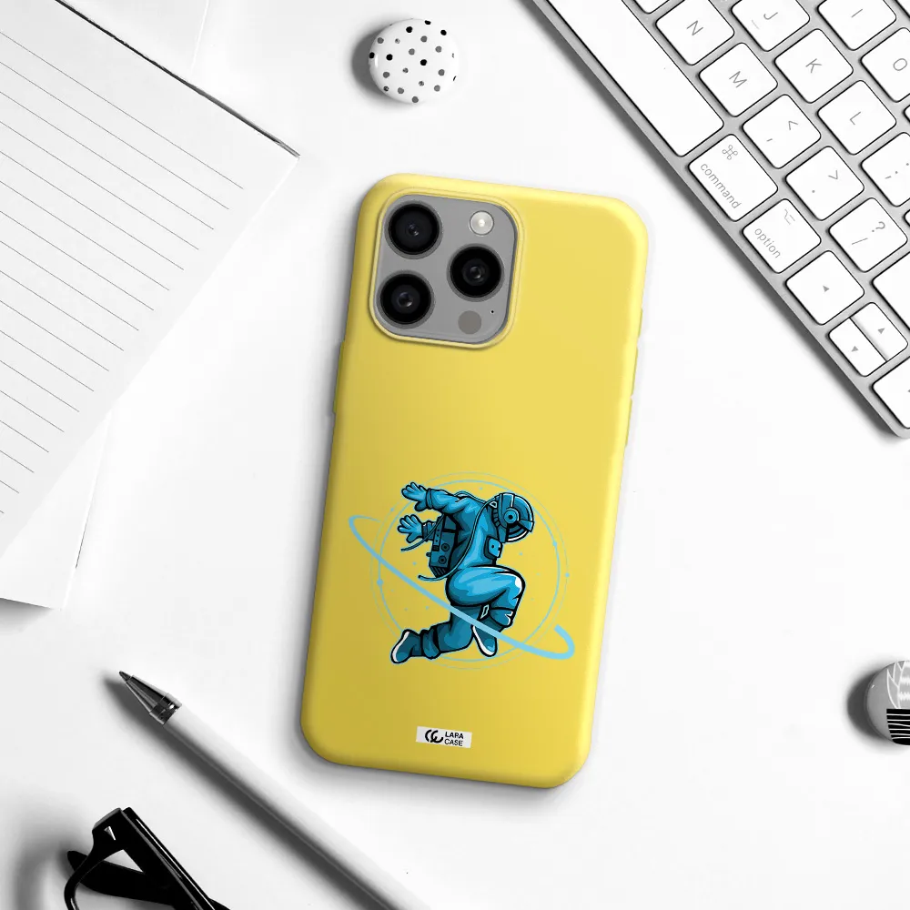 a cartoon of a man skating Apple Iphone 15 Pro max Silicone canary yellow Case