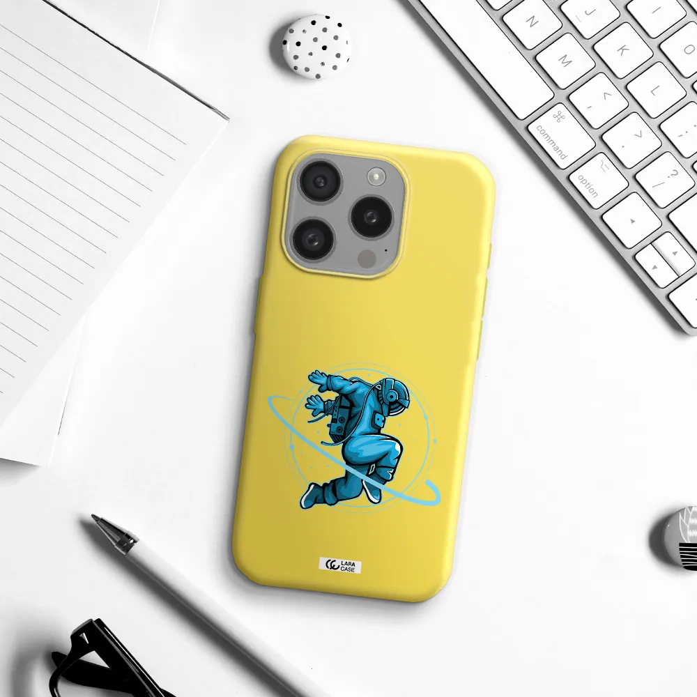 A Cartoon Of A Man Skating Apple Iphone 15 Pro Silicone Canary Yellow Case