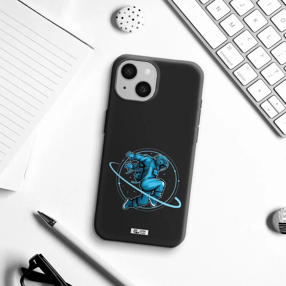 a cartoon of a man skating Apple iPhone 15 Silicone black Case