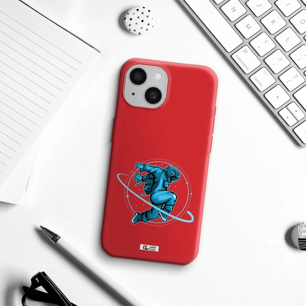 A Cartoon Of A Man Skating Apple Iphone 15 Silicone Imperial Red Case