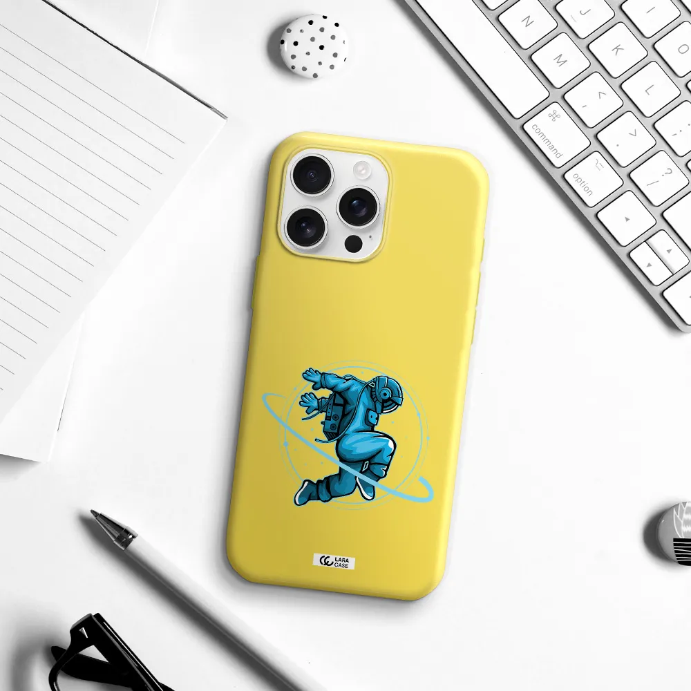 A Cartoon Of A Man Skating Apple Iphone 16 Pro Max Silicone Canary Yellow Case