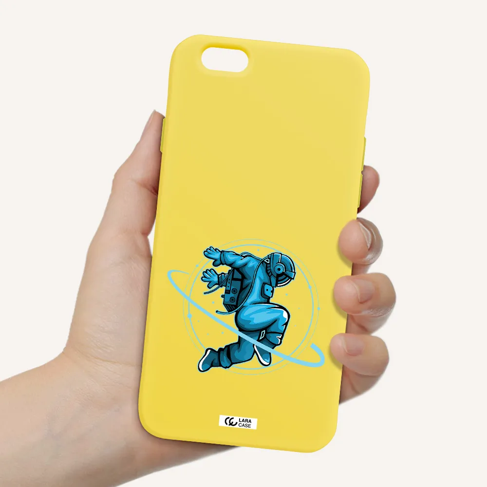 a cartoon of a man skating Apple iPhone 6 Silicone canary yellow Case