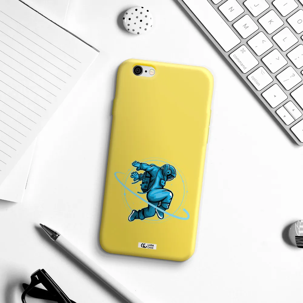 a cartoon of a man skating Apple iPhone 6 Silicone canary yellow Case