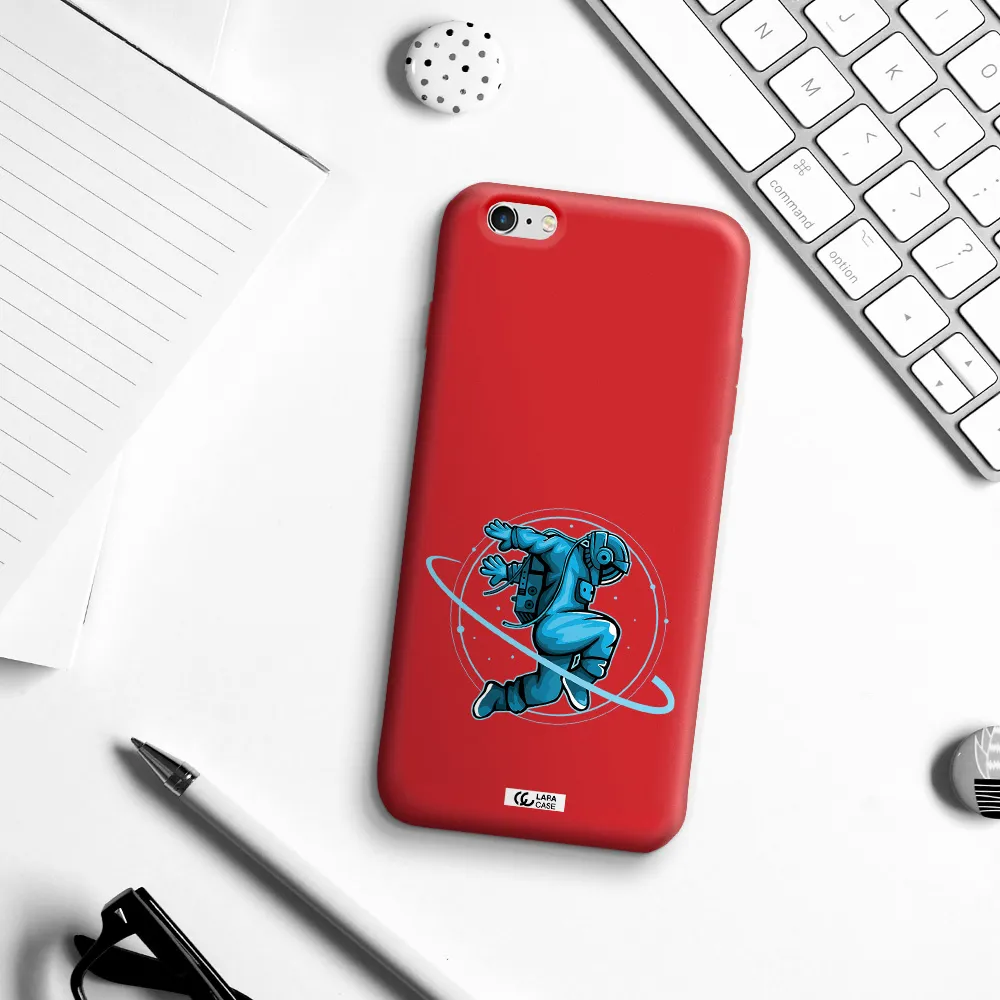 a cartoon of a man skating Apple iPhone 6S Silicone Imperial Red Case