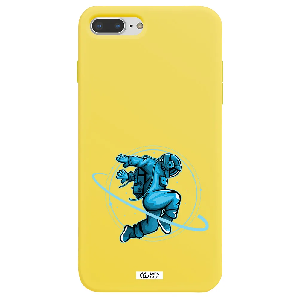a cartoon of a man skating Apple iPhone 8 plus Silicone canary yellow Case