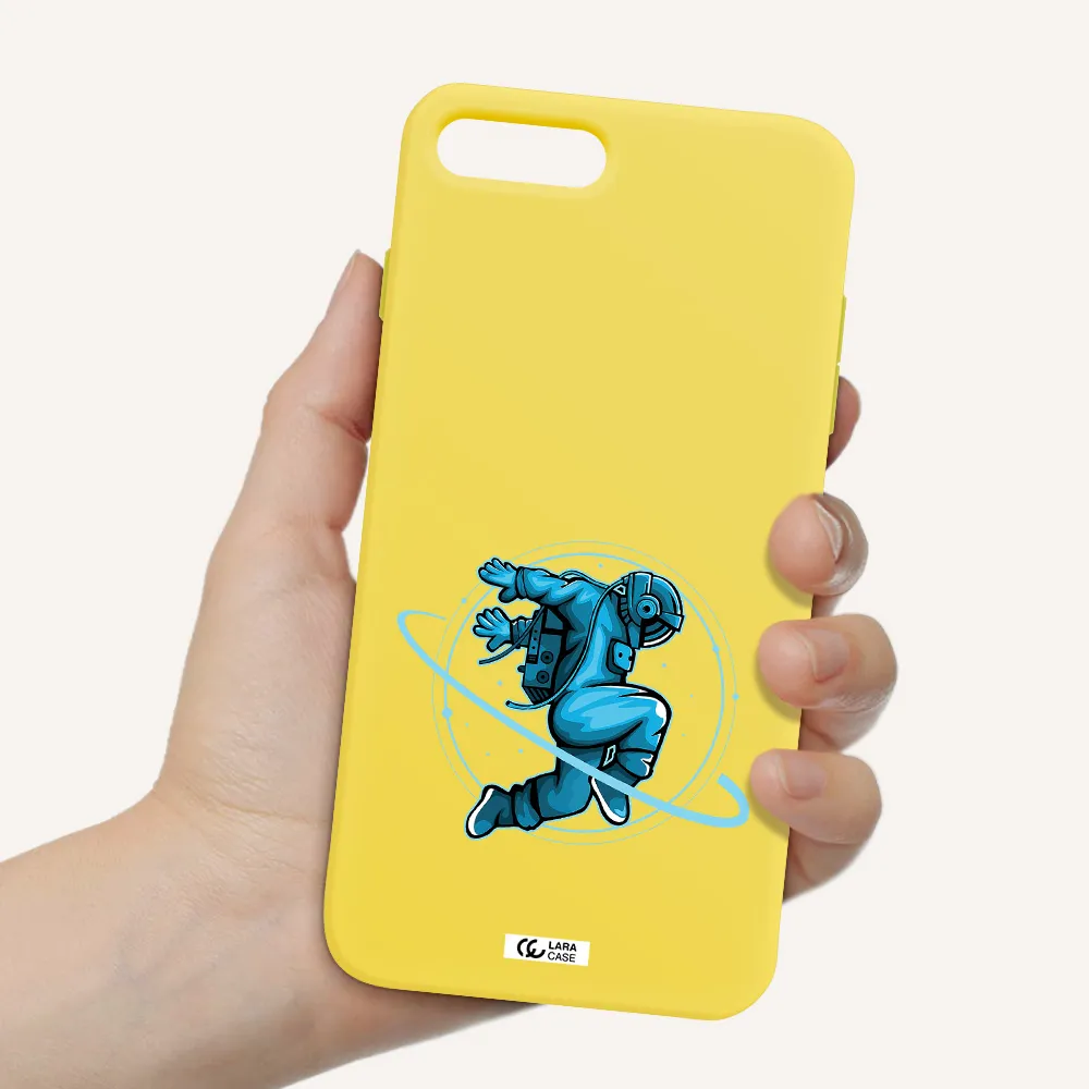 a cartoon of a man skating Apple iPhone 8 plus Silicone canary yellow Case