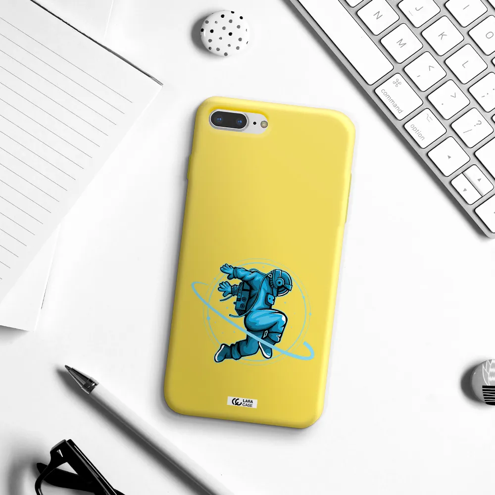 a cartoon of a man skating Apple iPhone 8 plus Silicone canary yellow Case