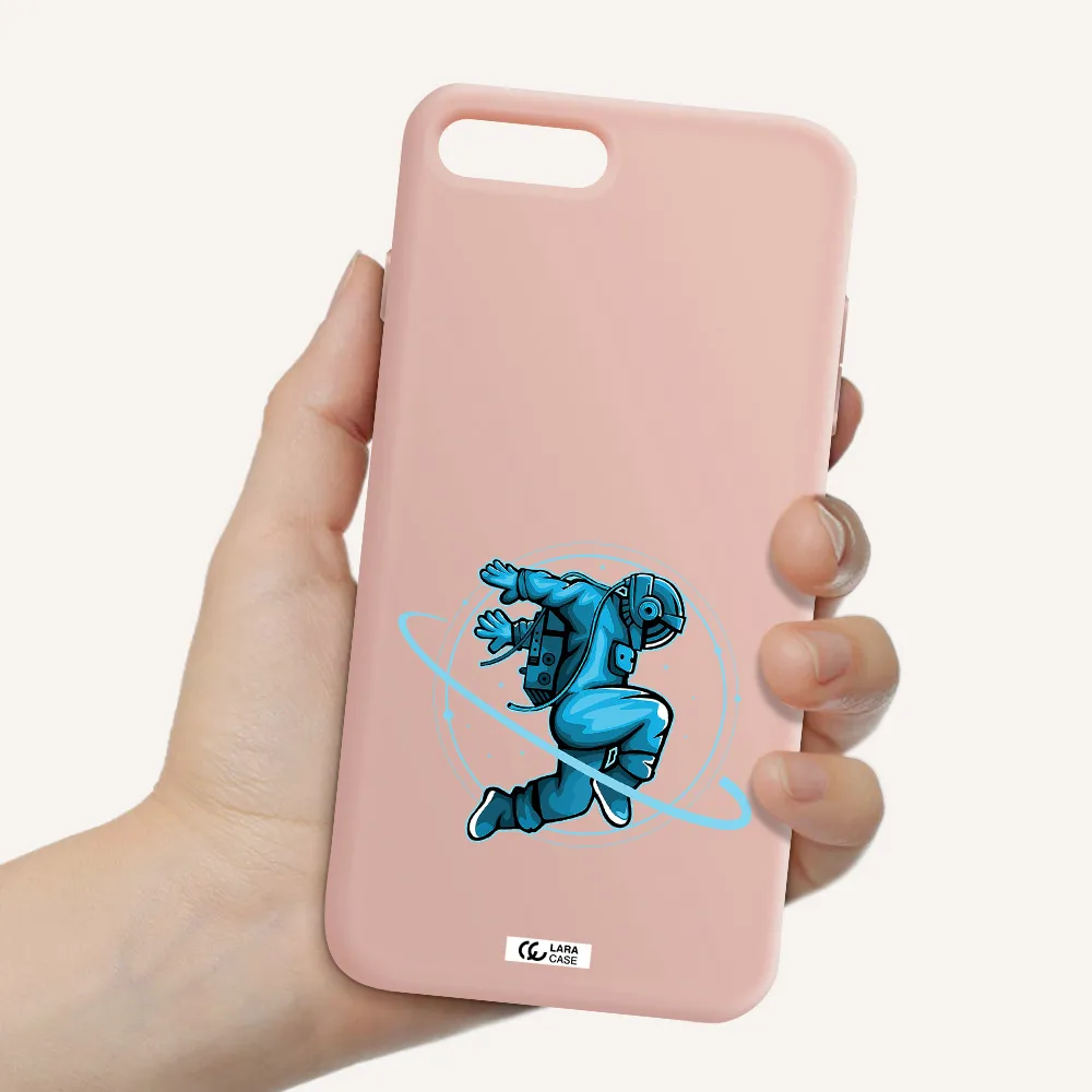 a cartoon of a man skating Apple iPhone 8 plus Silicone pastel pink Case