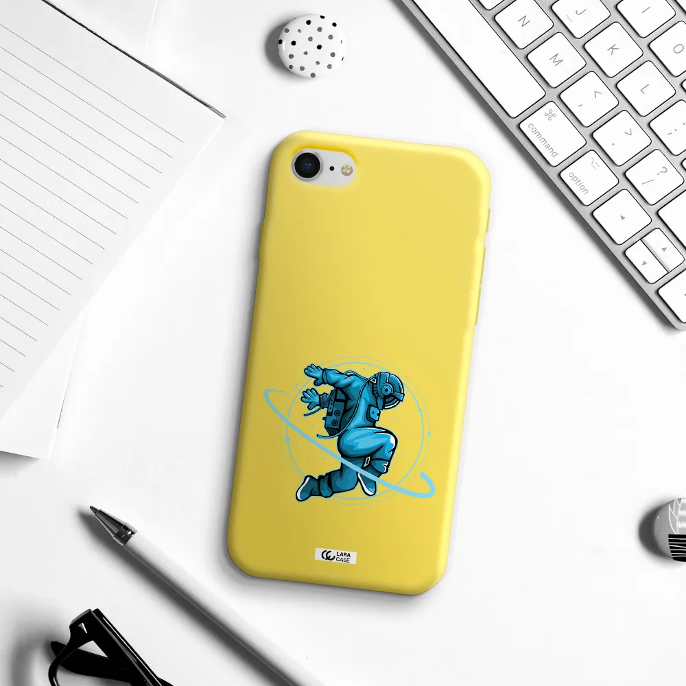 a cartoon of a man skating Apple iPhone se 2020 Silicone canary yellow Case