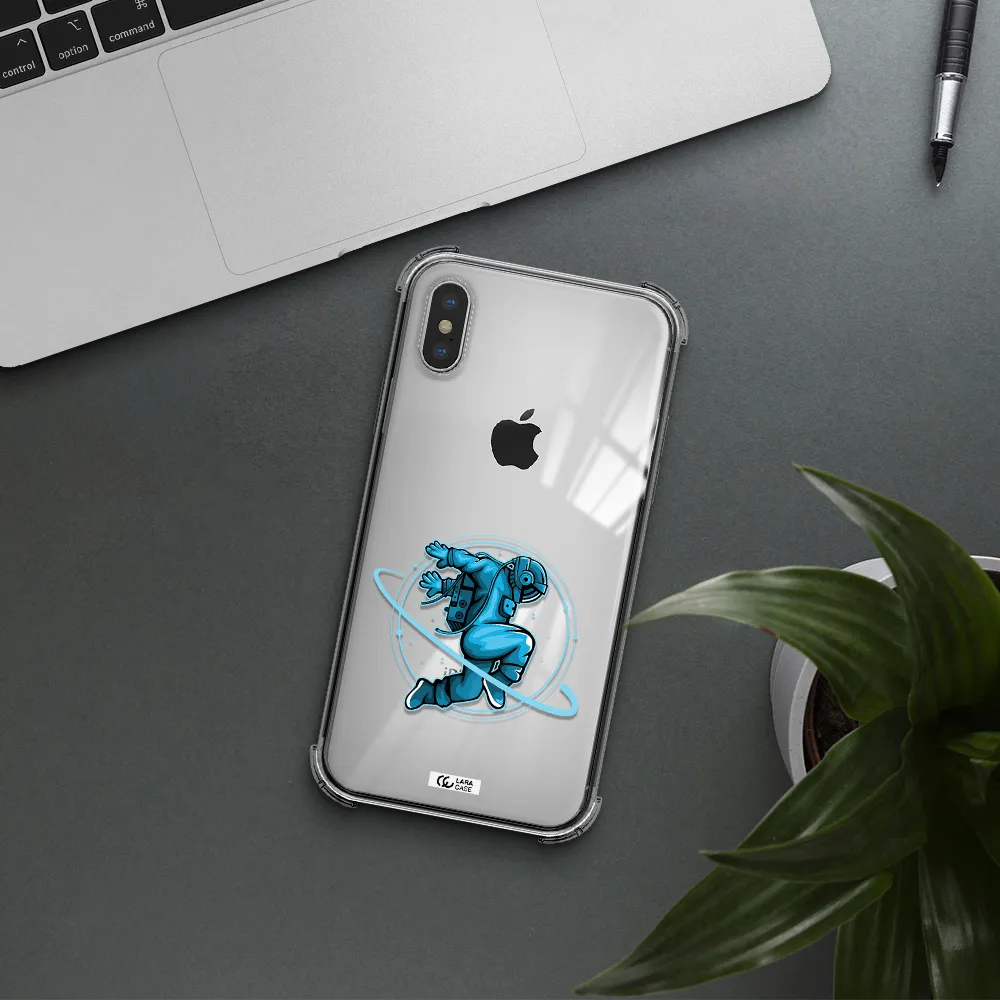 a cartoon of a man skating Apple iPhone X Clear PC Case