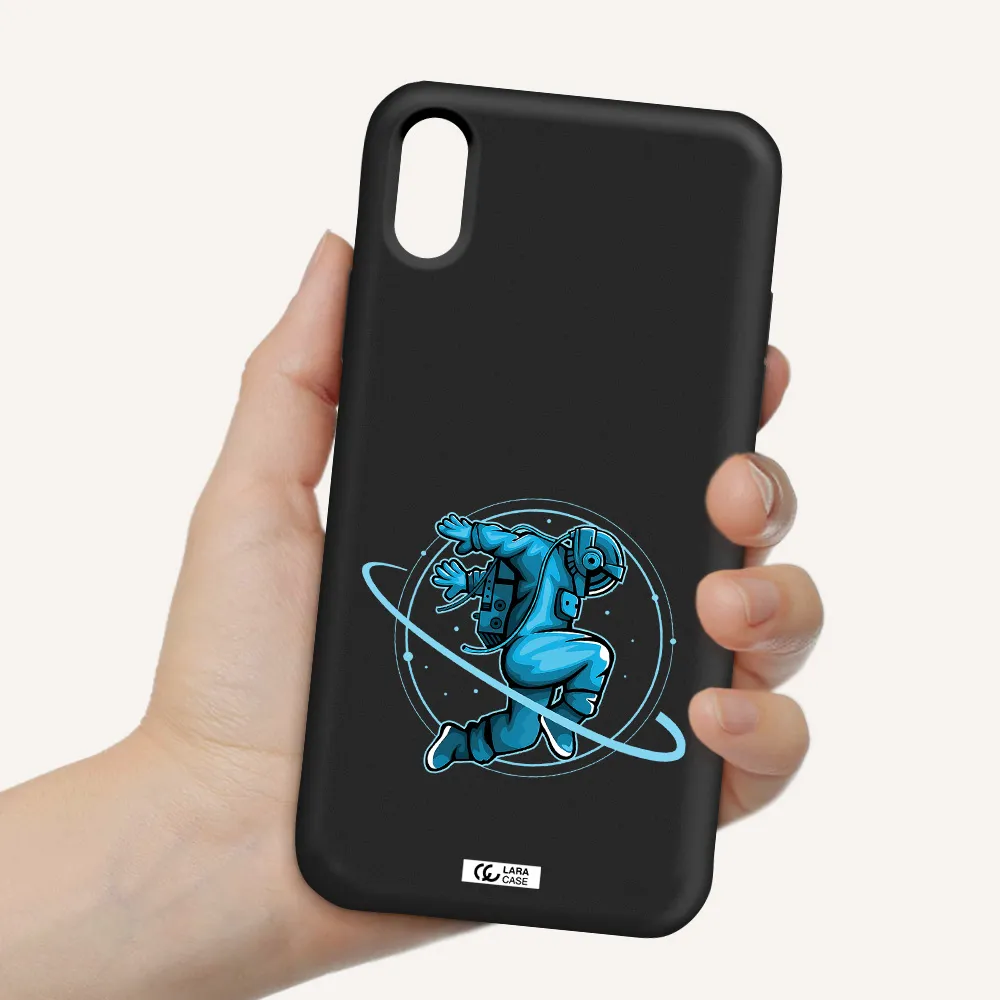 a cartoon of a man skating Apple iPhone X Silicone black Case