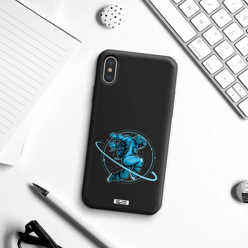 a cartoon of a man skating Apple iPhone X Silicone black Case