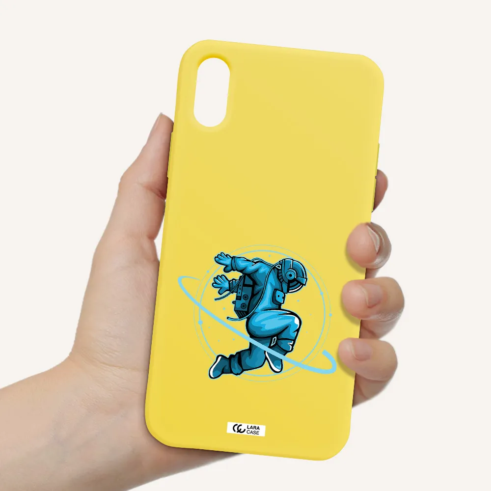 a cartoon of a man skating Apple iPhone X Silicone canary yellow Case