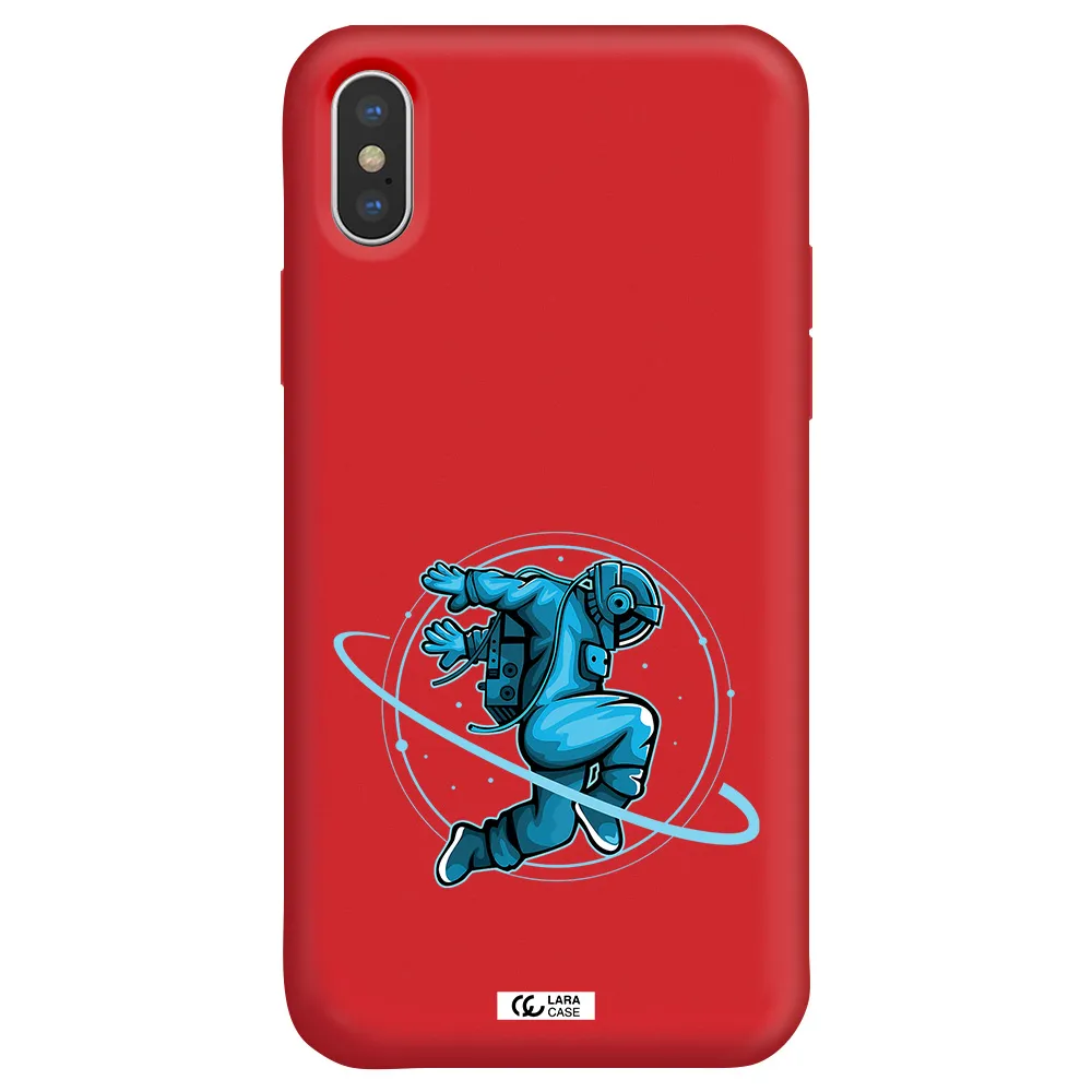 a cartoon of a man skating Apple iPhone X Silicone Imperial Red Case