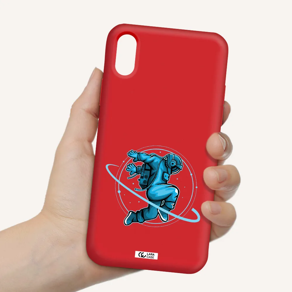 a cartoon of a man skating Apple iPhone X Silicone Imperial Red Case